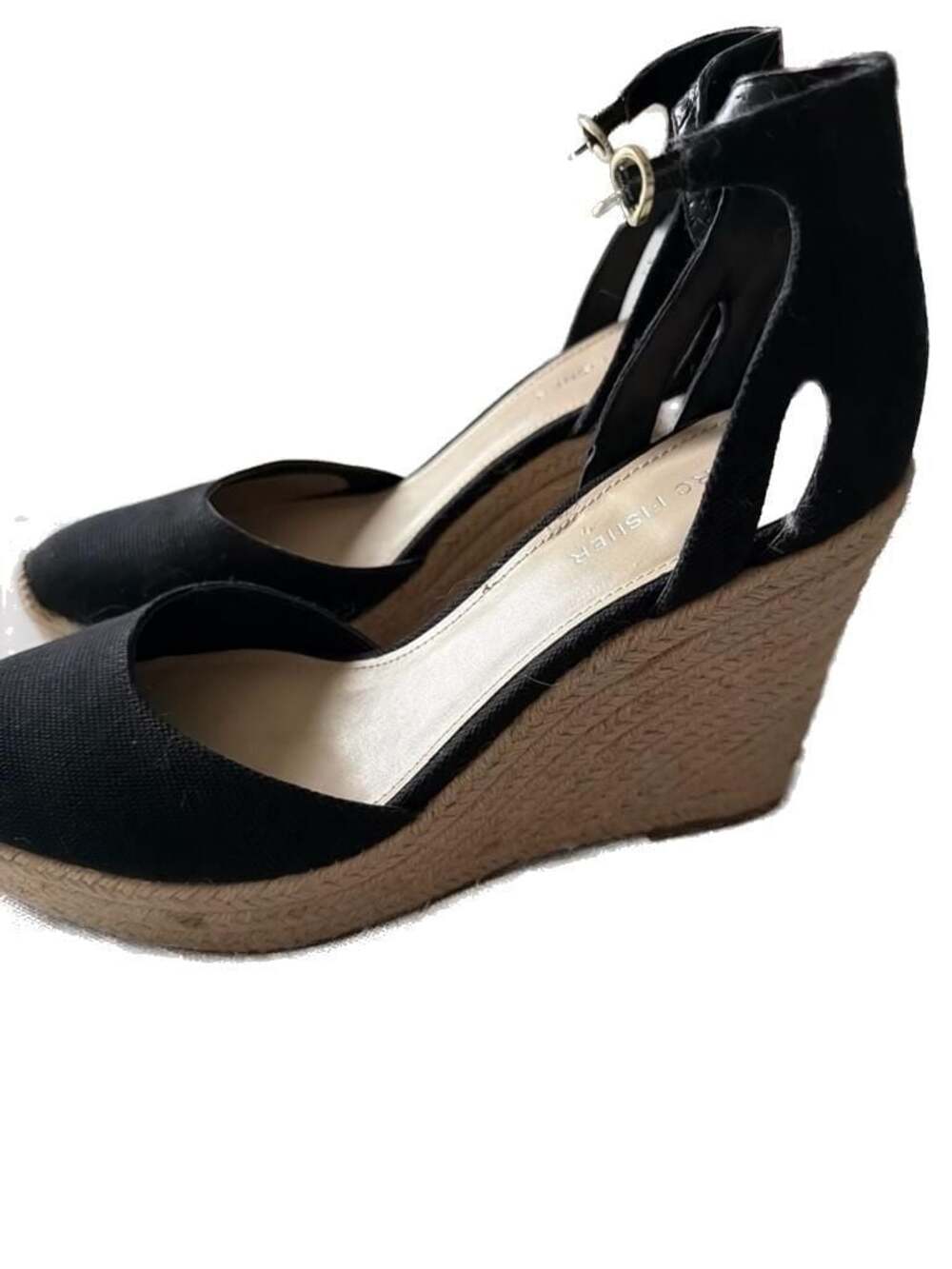 Marc Fisher Teelan Black Canvas Closed Toe Espadrille Wedge Sandals - Picture 3 of 4